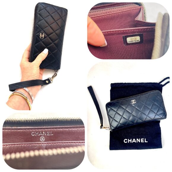 Chanel Vintage Lambskin CC large quilted Zippy Wallet/Clutch - Picture 1 of 10